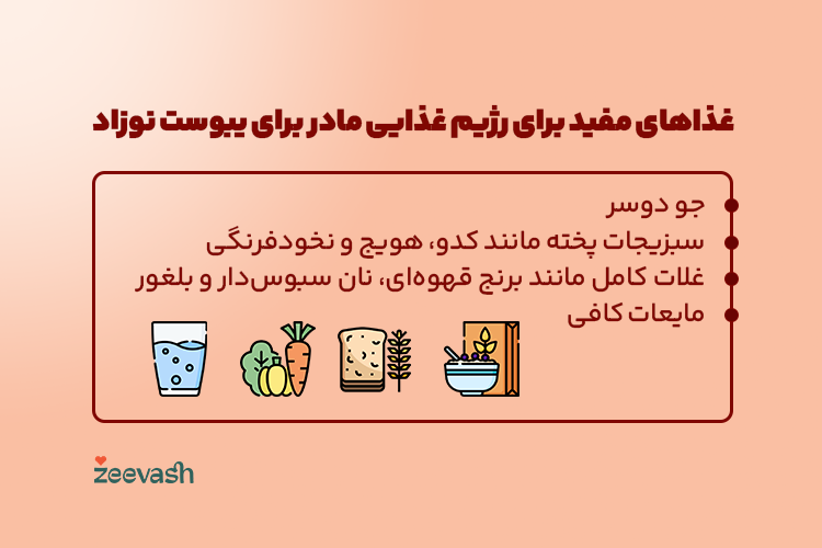 غذاهای مفید در رژیم غذایی مادر برای یبوست نوزاد